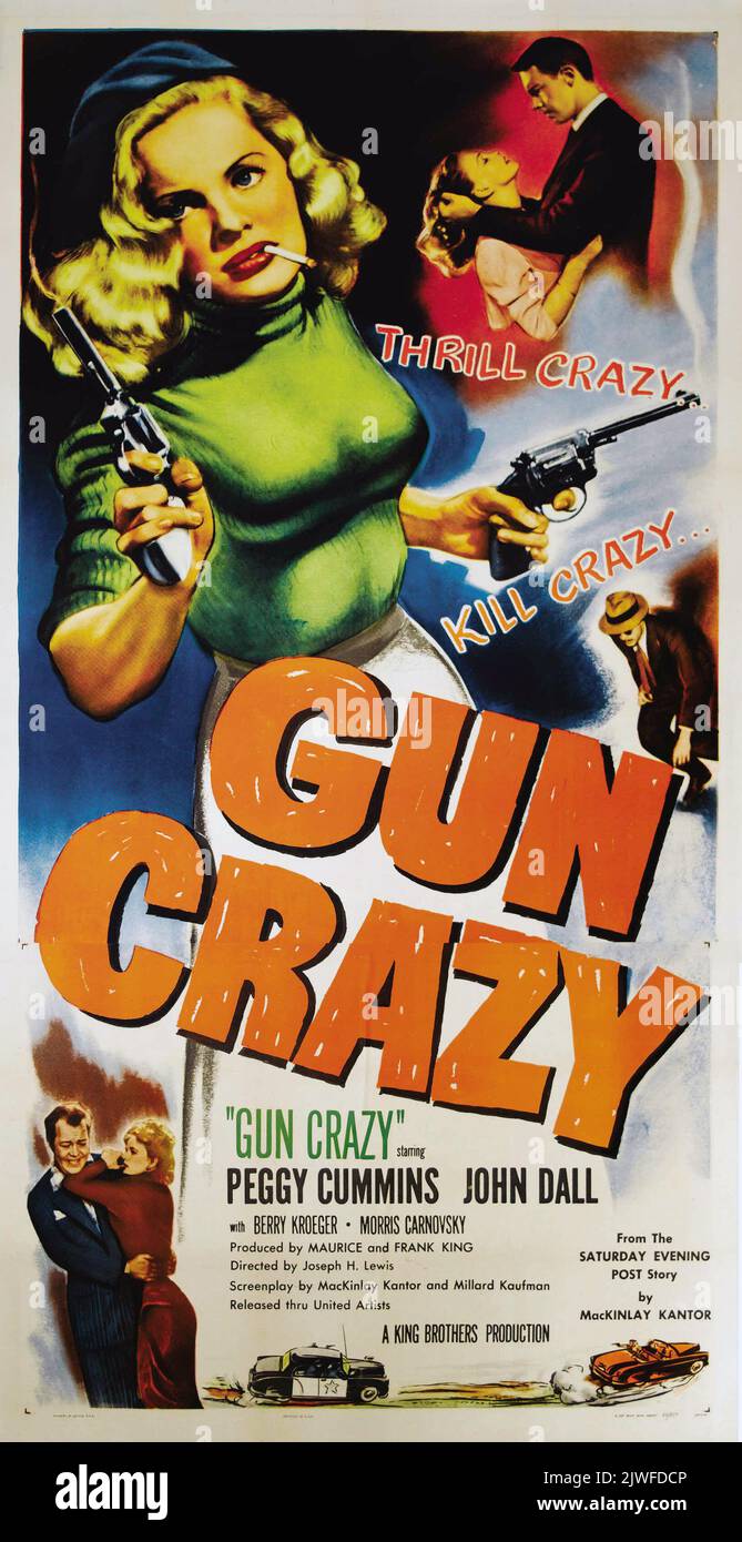 Gun Crazy (United Artists, 1950). Affiche de film en trois feuilles Peggy Cummins et John Dall. Banque D'Images