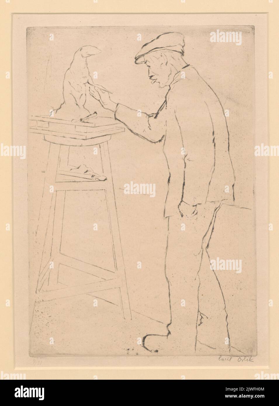 Août Gaul modlierung ein Seehund. Orlik, Emil (1870-1932), graphiste Banque D'Images