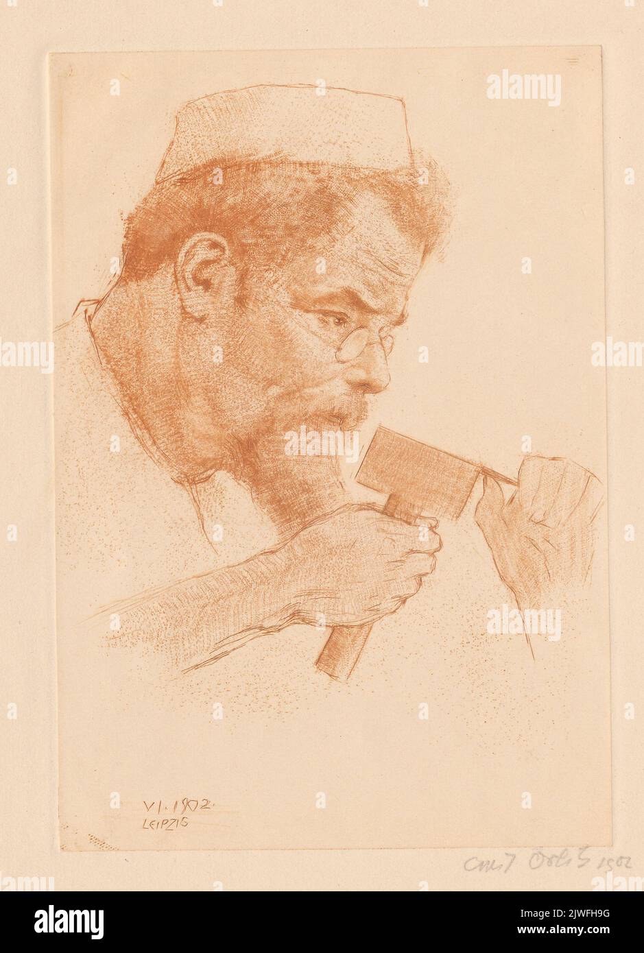 Max Klinger BEI der Arbeit. Orlik, Emil (1870-1932), graphiste Banque D'Images