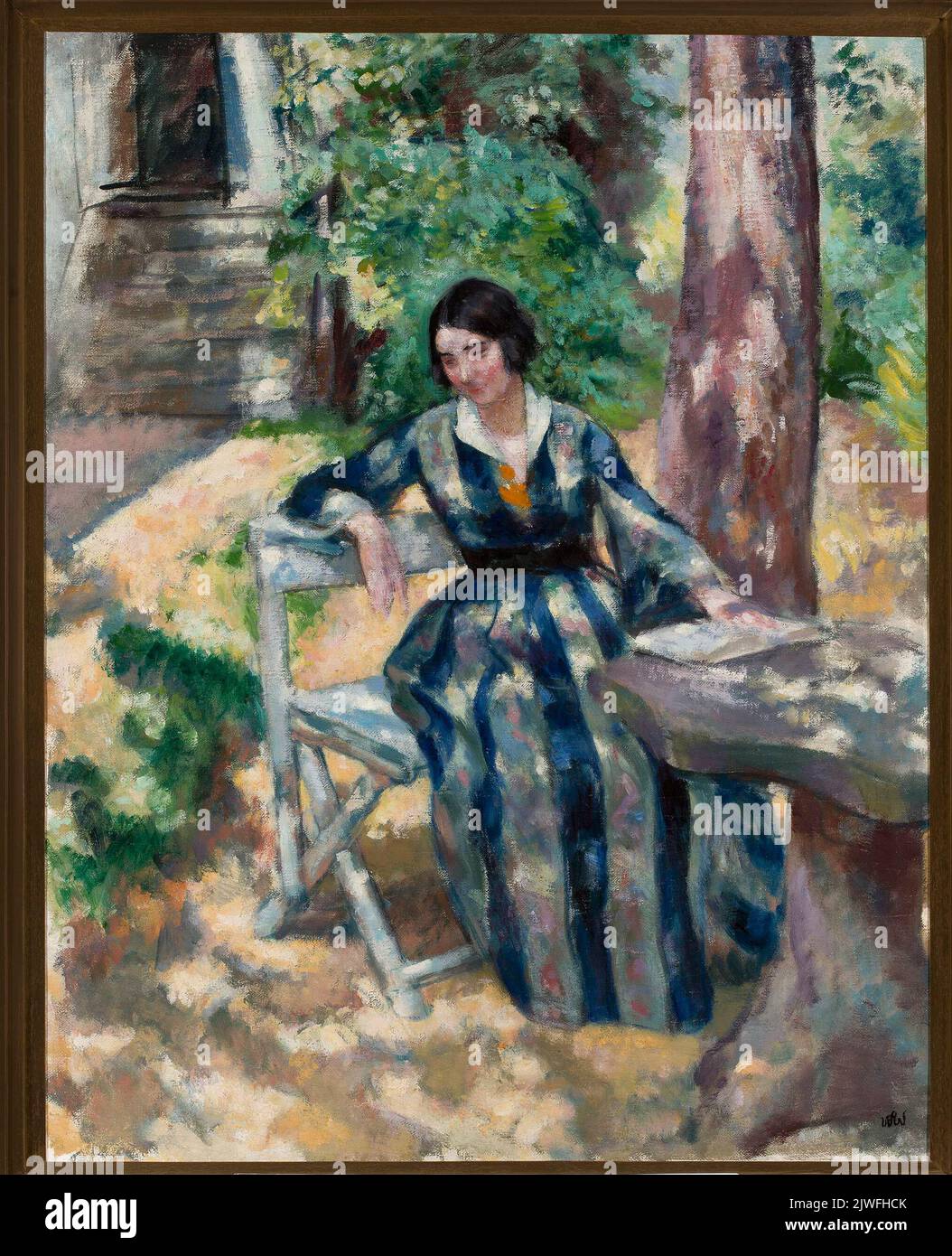 Portrait d’Irena, femme de l’artiste, dans le jardin. Weiss, Wojciech (1875-1950), peintre Banque D'Images Portrait d’Irena, femme de l’artiste, dans le jardin. Weiss, Wojciech (1875-1950), peintre Banque D'Images