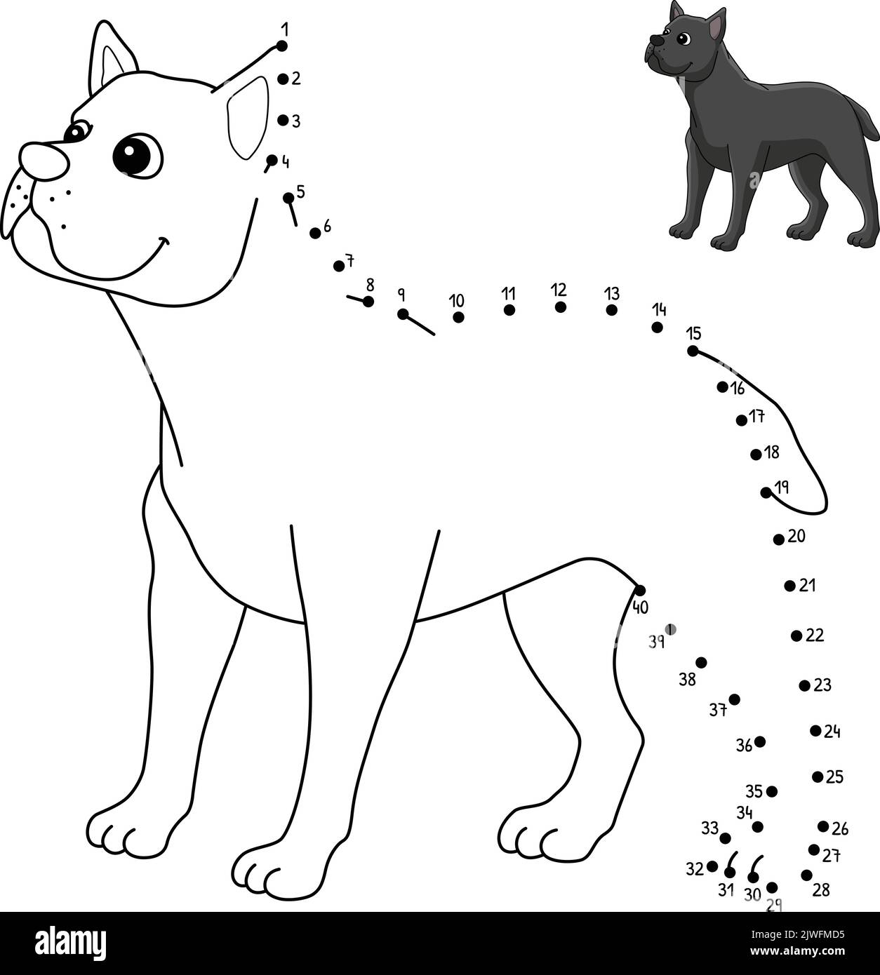 Page de coloriage isolé de chien Corso de canne point à point Illustration de Vecteur