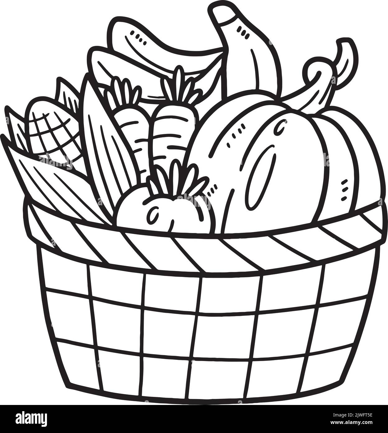 Légumes dans le panier page de coloriage isolée Illustration de Vecteur