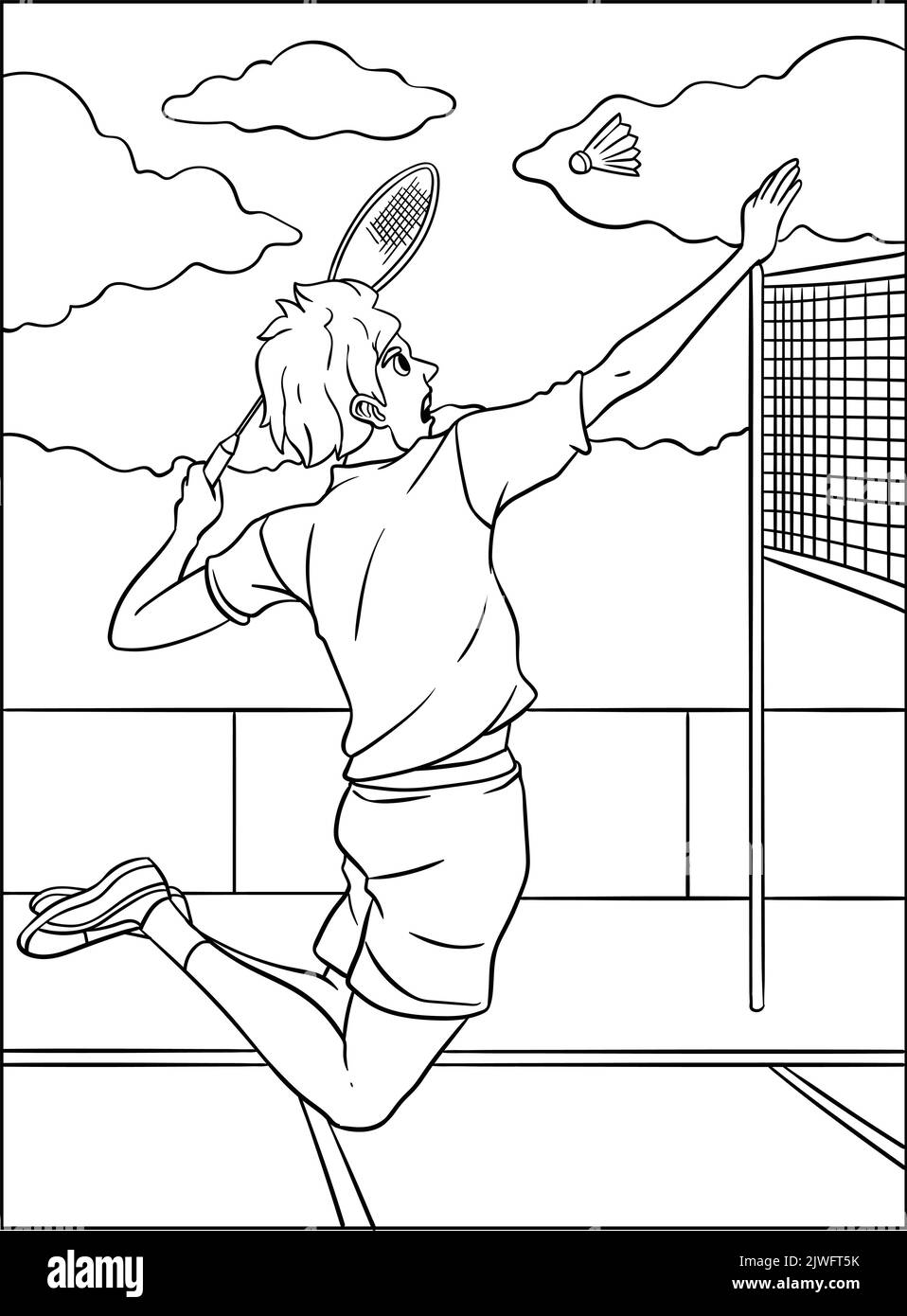 Page de coloriage de badminton pour les enfants Illustration de Vecteur