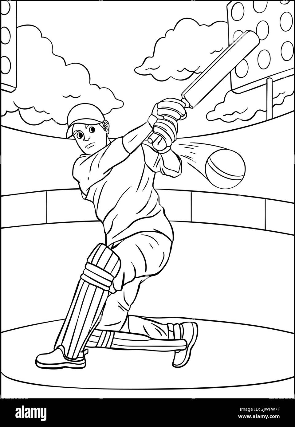 Page de coloriage de cricket pour enfants Illustration de Vecteur