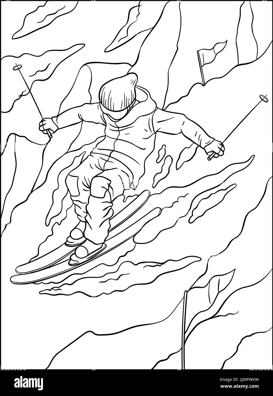 Page de coloriage ski alpin pour enfants Illustration de Vecteur