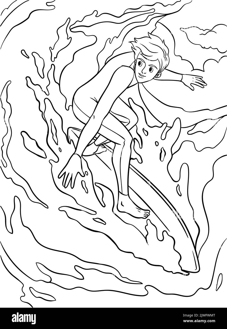 Page de coloriage surfer pour enfants Illustration de Vecteur