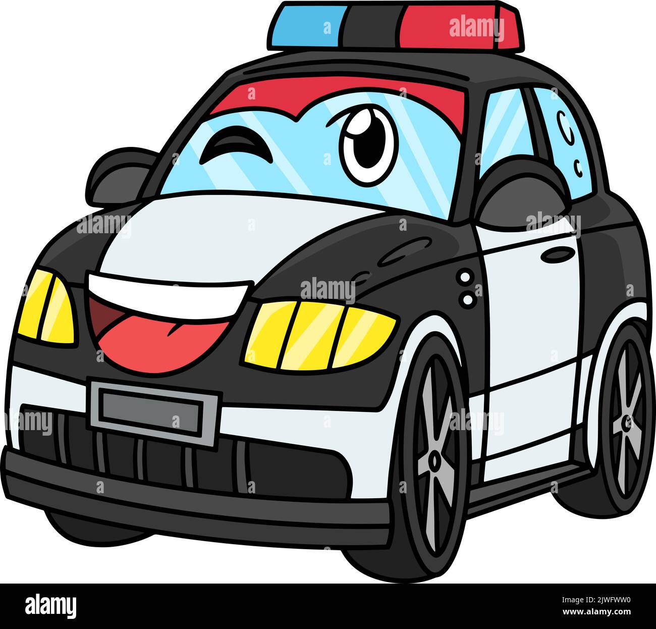 Voiture de police avec vue en face du véhicule de dessin animé Clipart Illustration de Vecteur