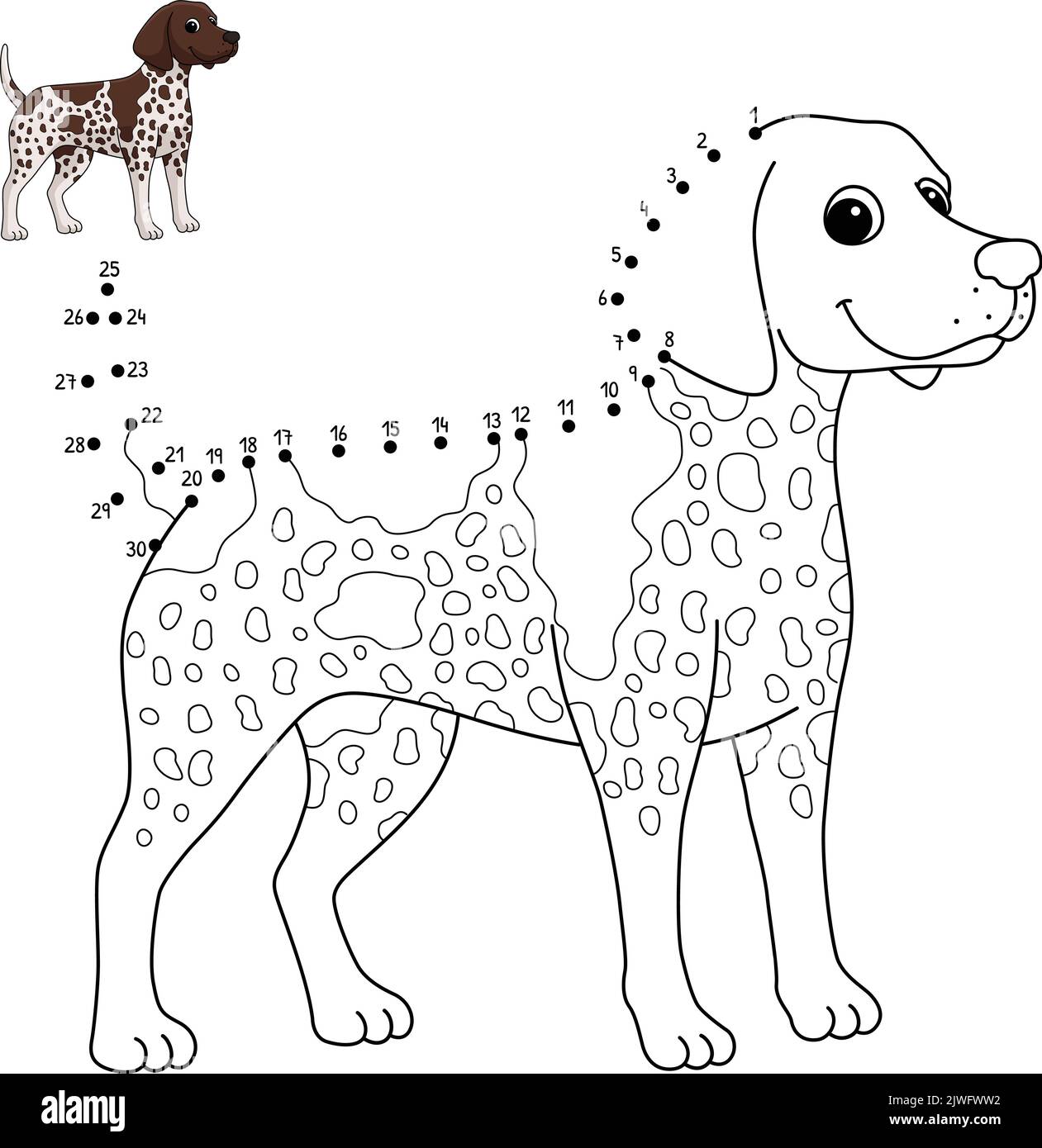 Dot to Dot German Shorthaéred Pointer Dog isolé Illustration de Vecteur