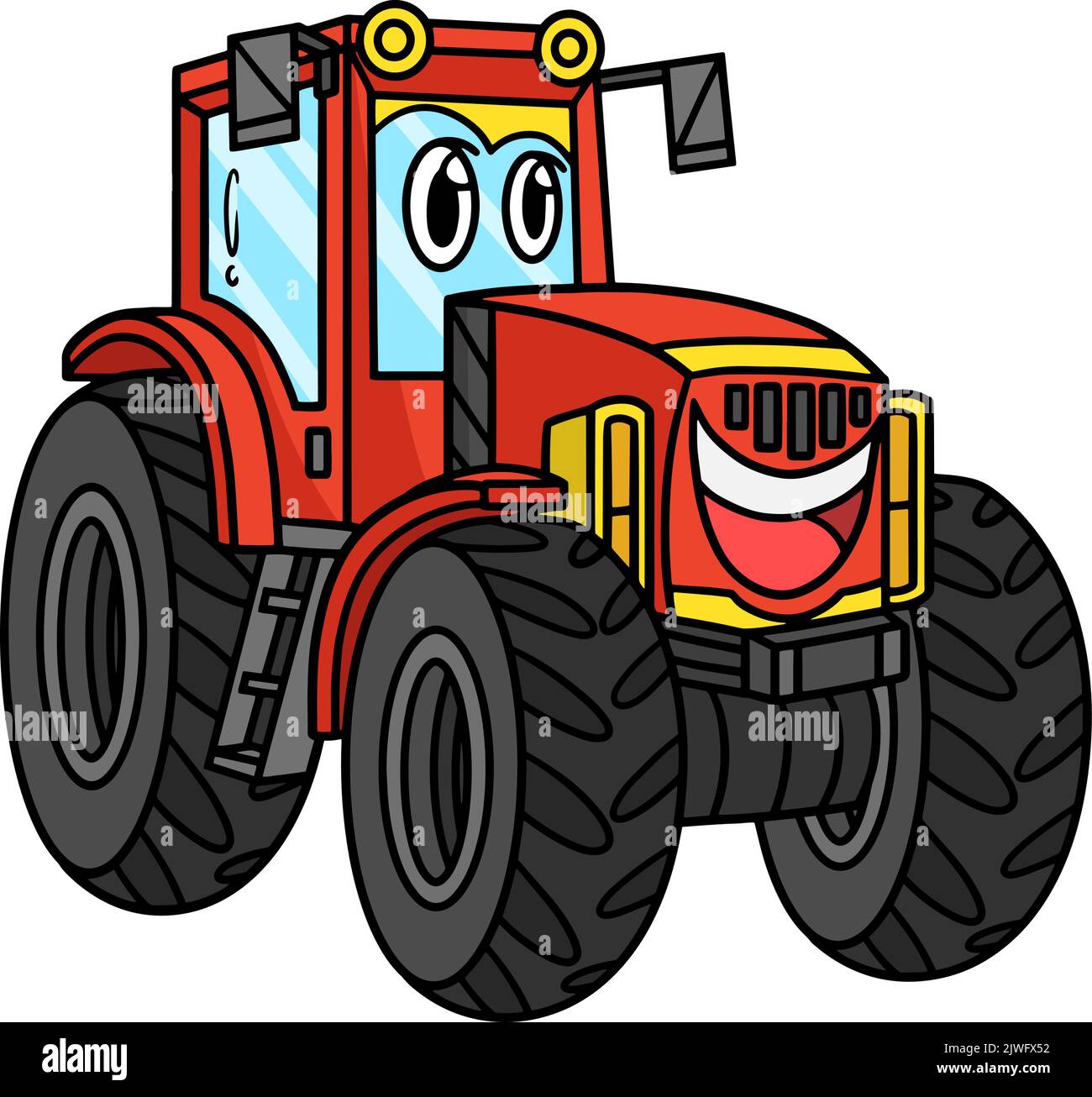 Tracteur avec dessin animé de véhicule à visage Clipart Illustration de Vecteur