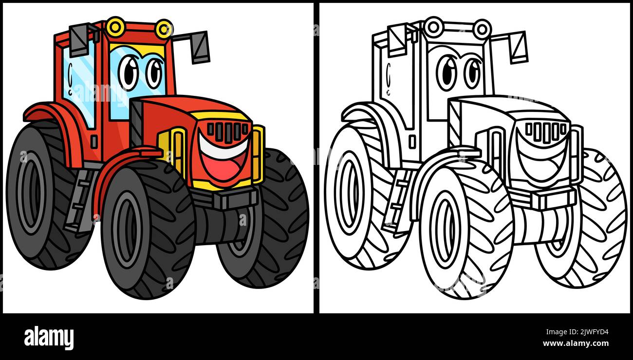 Tracteur avec illustration de couleur de véhicule de face Illustration de Vecteur