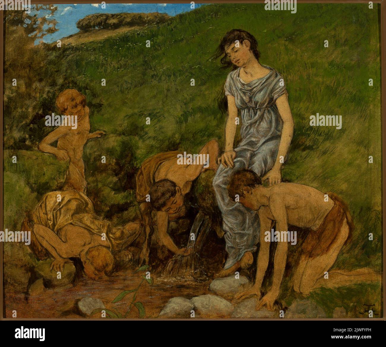 Au puits de printemps. Thoma, Hans (1839-1924), peintre Banque D'Images
