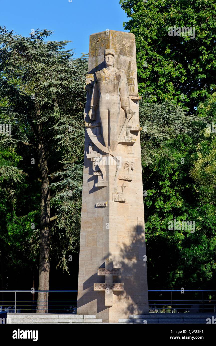 Monument à la Seconde Guerre mondiale général franco-français Philippe Leclerc de Hauteclocque (1902-1947) à Amiens (somme), France Banque D'Images
