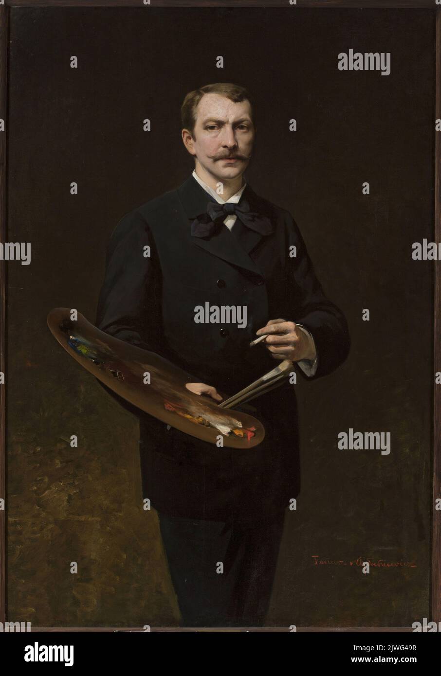 Autoportrait avec palette. Ajdukiewicz, Tadeusz (1852-1916), peintre Banque D'Images