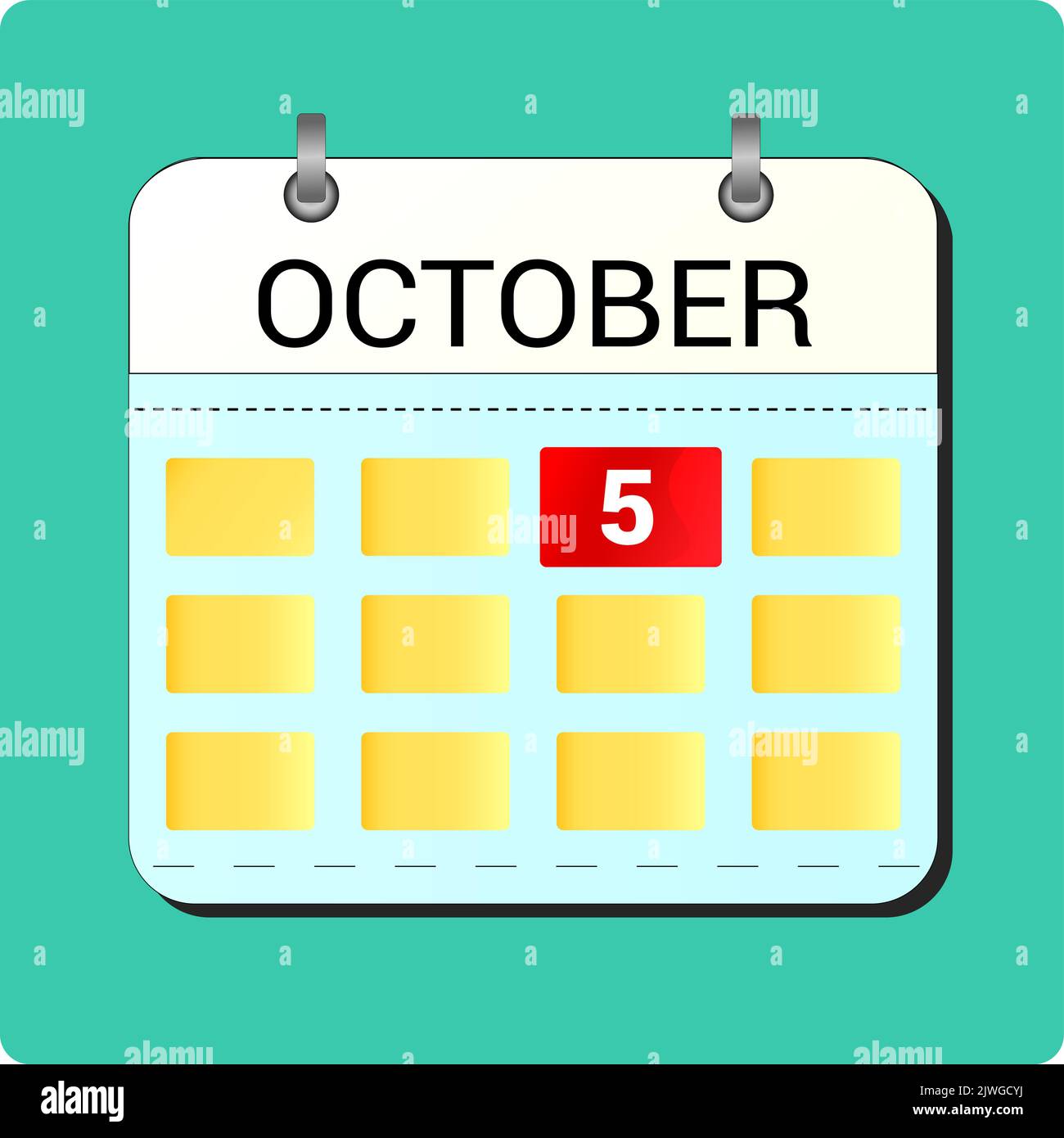 Icône Calendrier 5 octobre. Icône de calendrier sur fond blanc. Style plat. Date, jour et mois Illustration de Vecteur
