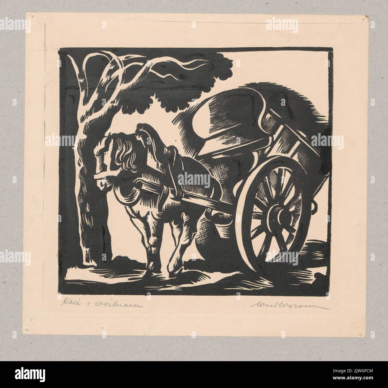 Koń z wózkiem. Wąsowicz, Wacław (1891-1942), graphiste Banque D'Images
