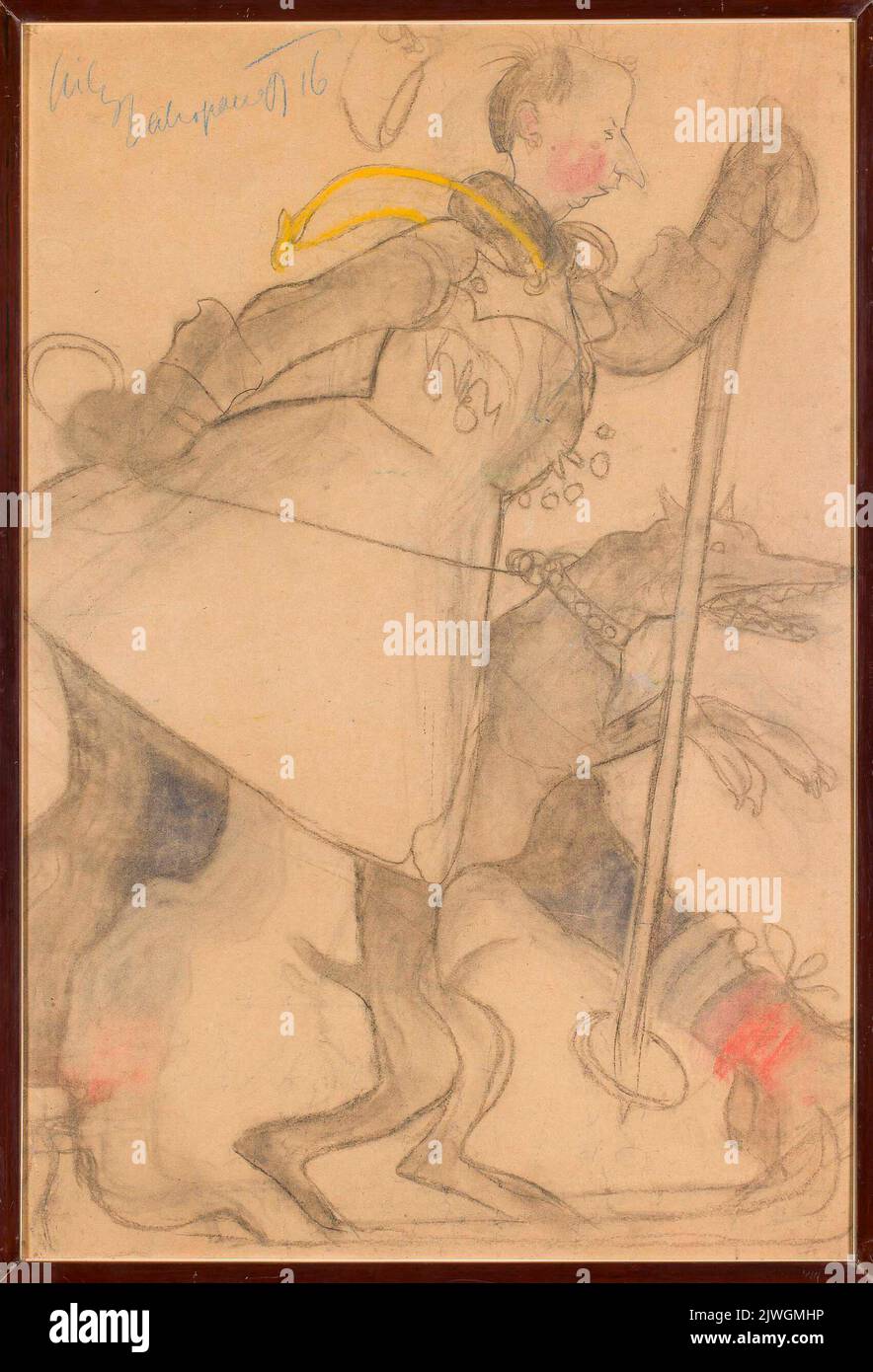 Caricature d'un skieur avec un chien. Sichulski, Kazimierz (1879-1942), dessinateur, dessinateur Banque D'Images