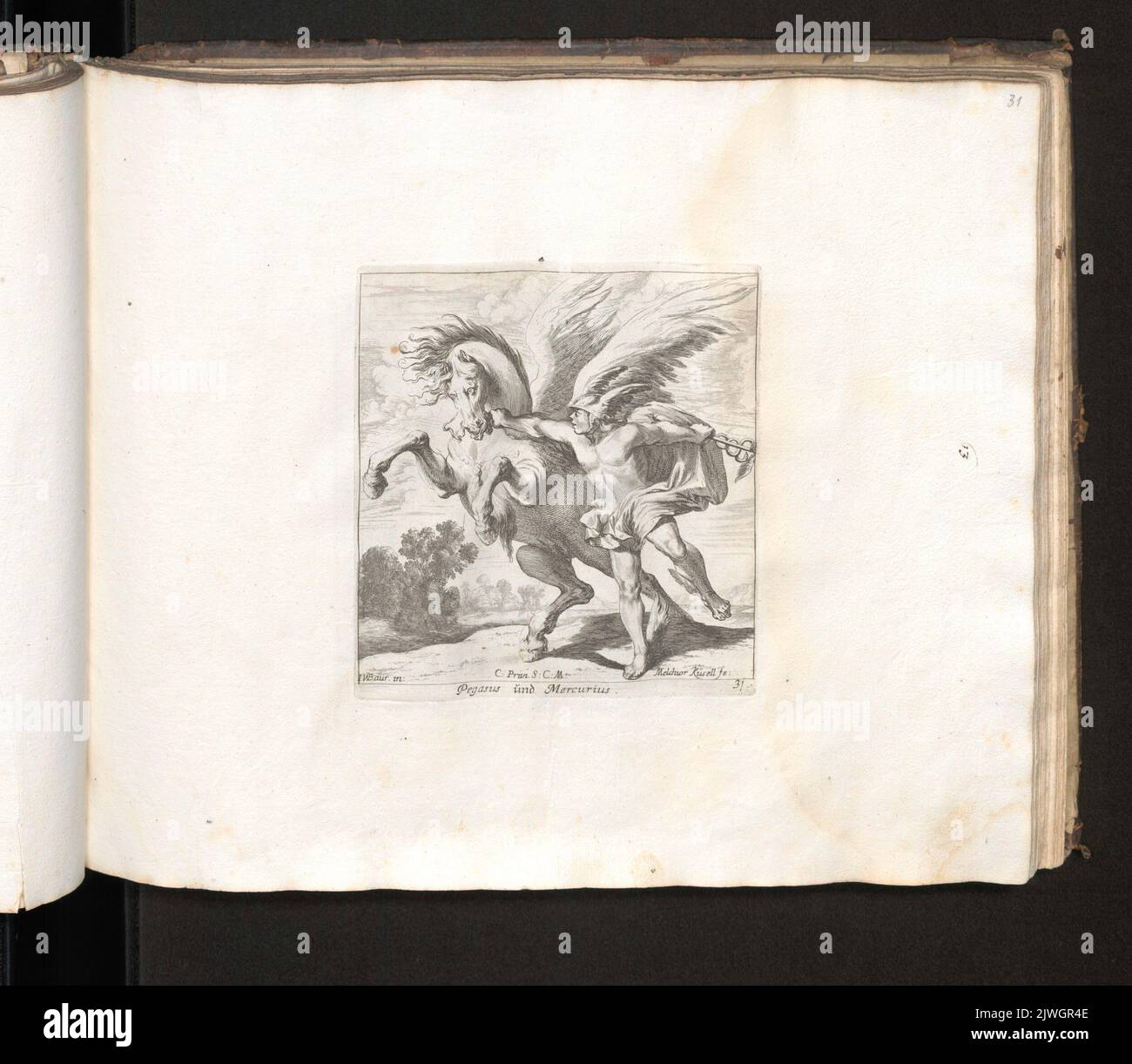 Pegasus und Merculius. Küsel, Melchior I (1626-1683), graphiste, Baur, Johann Wilhelm (1607-1642), artiste graphique Banque D'Images