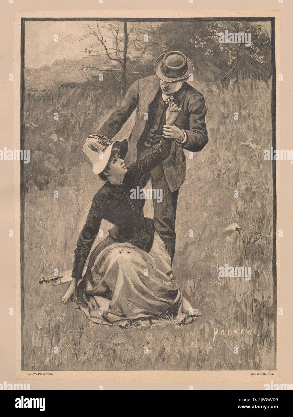 Pierwsze fiołki. Nicz, Edward (1851-1916), graphiste, Podkowiński, Władysław (1866-1895), rapporteur pour avis, caricaturiste Banque D'Images