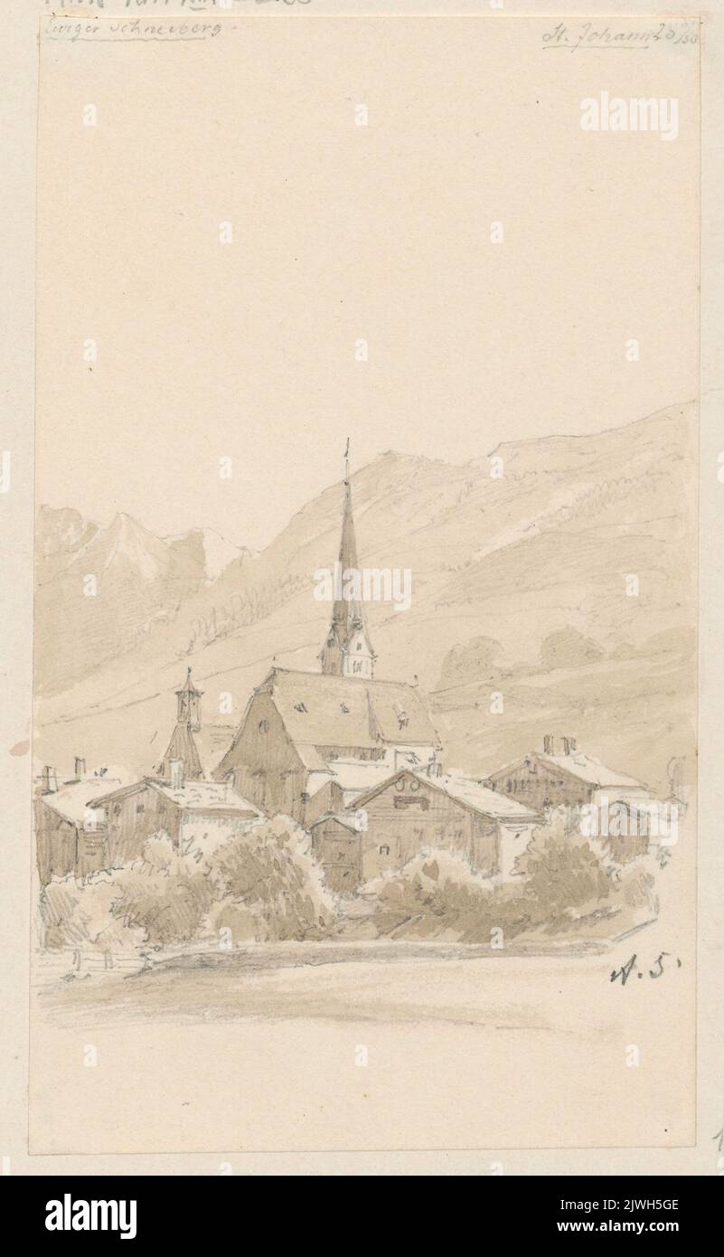 Église et maisons de Werfen (?). Schadow, Albert Dietrich (1797-1869), dessinateur, dessinateur Banque D'Images