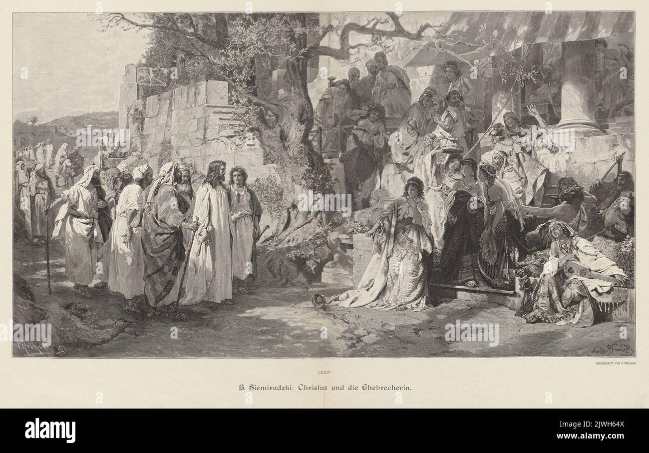 Reproduction d'une peinture: Henryk Siemiradzki (1843-1902), Christus und die Ehebrecherin [Jawnogrzesznica] [Christ et pécheur]. Frühauf, Paul X.I. (Lipsk ; zakład reprodukcyjny ; fl. Ca 1885-?), graphiste Banque D'Images