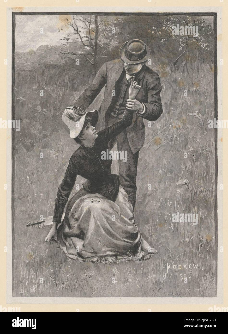 Pierwsze fiołki. Nicz, Edward (1851-1916), graphiste, Podkowiński, Władysław (1866-1895), rapporteur pour avis, caricaturiste Banque D'Images