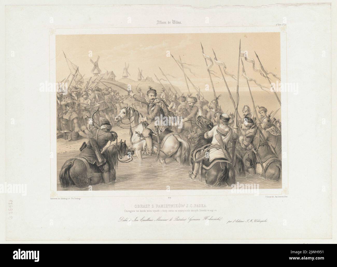 L’armée traverse une illustration de l’emblème de la mer dans les « mémoires » de Pasek. Lemercier, Rose Joseph (Paryż ; zakład litograficzny ; 1827-post 1899), atelier de lithographie, Grenier de Saint-Martin, Francisque-Martin-François (1793-1867), graphiste, Zaleski, Antoni (1824-1885), dessinateur, Caricaturiste, Wilczyński, Jan Kazimierz (1806-1885), éditeur Banque D'Images