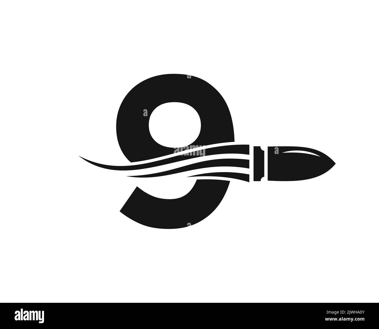 Lettre initiale 9 tir Bullet logo avec concept arme for Safety and protection Symbol Illustration de Vecteur