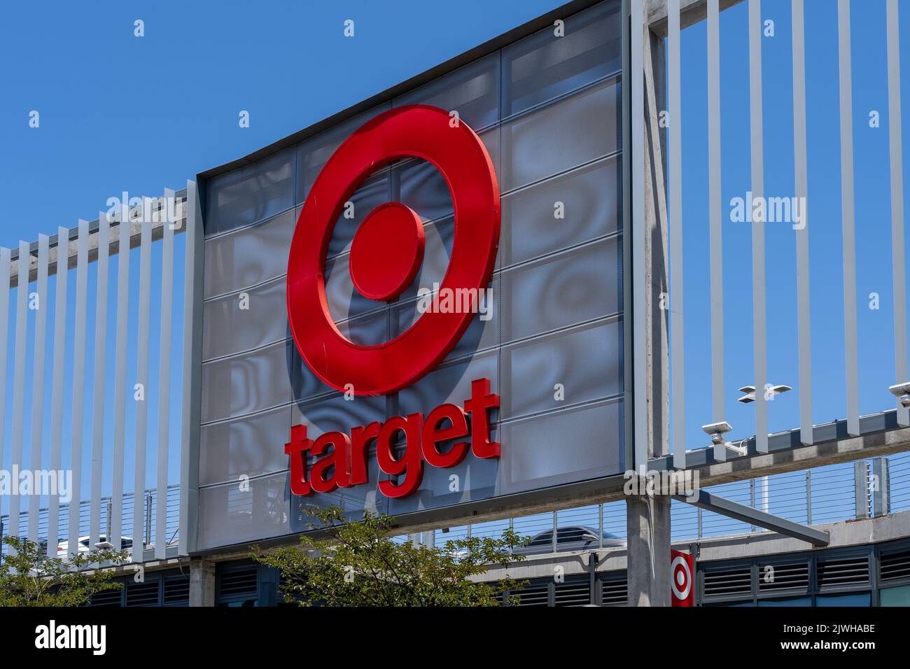 Gros plan de l'affiche du magasin Target sur le bâtiment de Los Angeles, Californie, États-Unis. Banque D'Images