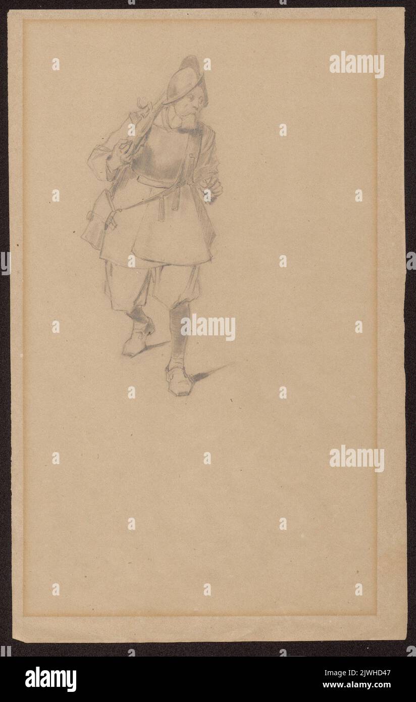 Soldat avec un arquebus dans ses bras, étude d'une figure pour le tableau "Chodkiewicz in Khotyn" (1867). Brandt, Józef (1841-1915), dessinateur, dessinateur Banque D'Images