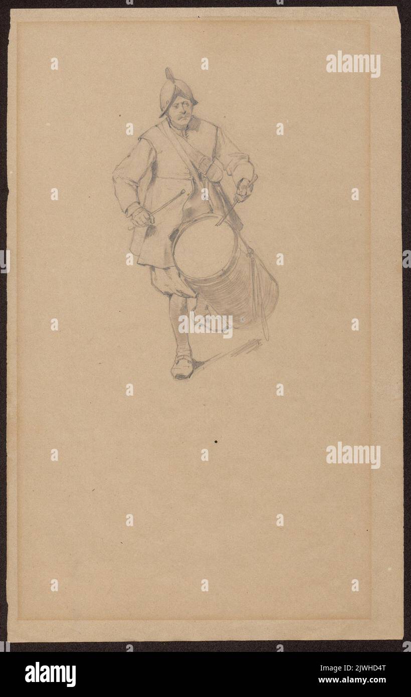 Soldat marchant avec un tambour, étude d'une figure pour le tableau "Chodkiewicz in Khotyn" (1867). Brandt, Józef (1841-1915), dessinateur, dessinateur Banque D'Images