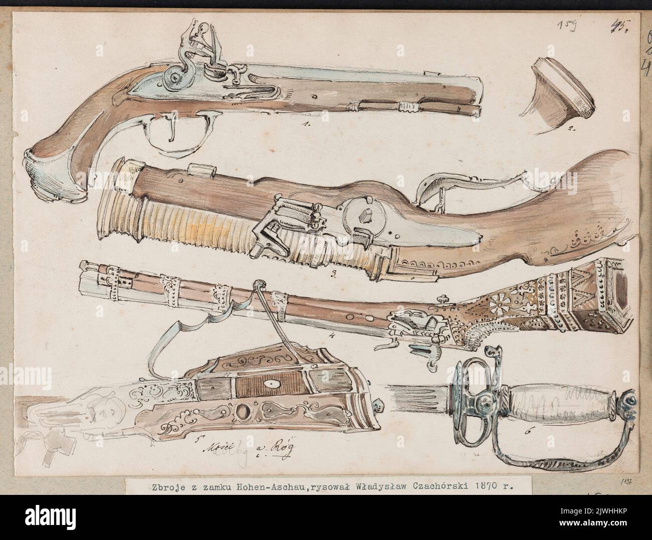 Études sur les armes à feu et les armes de mêlée. Czachórski, Władysław (1850-1911), dessinateur, dessinateur Banque D'Images