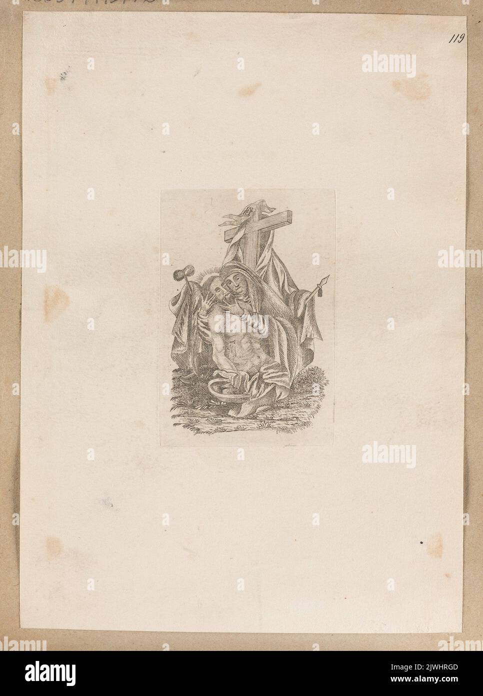 Pieta avec Arma Christi. Tyszkiewicz, Konstanty (1806-1868), employeur marchand, Marcinowski, Antoni (Wilno ; drukarnia ; 1817-1862), imprimerie, inconnu, graphiste Banque D'Images