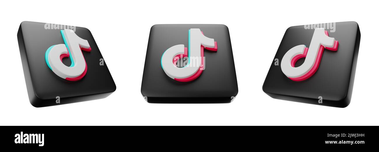 Phitsanulok , Thaïlande - 06 SEPTEMBRE 2022 : icône de carré Tiktok 3D sur fond blanc isolé . Chemins d'écrêtage intégrés . 3D rendu . Banque D'Images