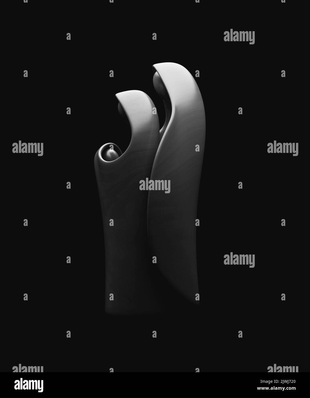 Une sculpture en bois stylisée abstraite représentant une scène chrétienne de la nativité de noël avec Marie, joseph et bébé jésus - rendu 3D Banque D'Images