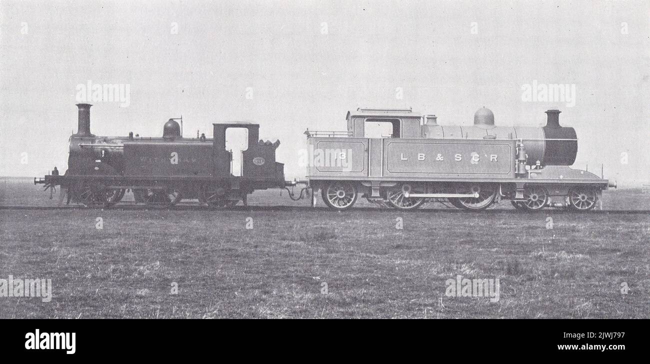 La locomotive à chars 0.4.2 de M. Stroudley, n° 281 Withitham, et le nouveau char 4.4.2 de M. Marsh, n° 13, L.B. ET S.C.RY. Banque D'Images