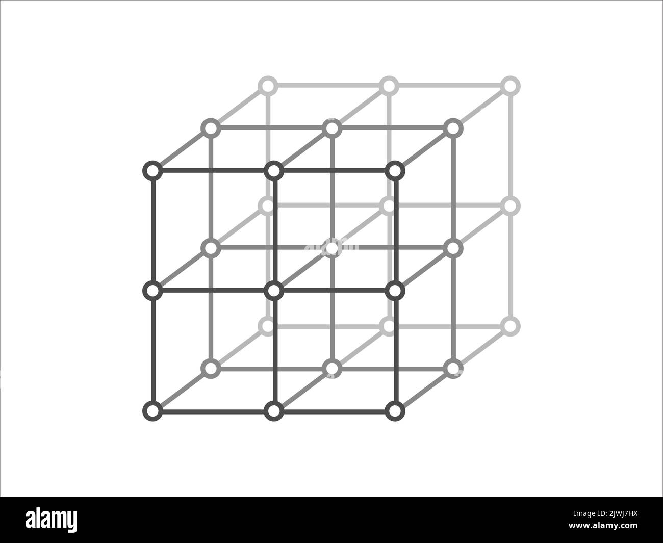 Réseau de cristaux volumétrique. La position des atomes dans un cristal. Illustration vectorielle. Illustration de Vecteur