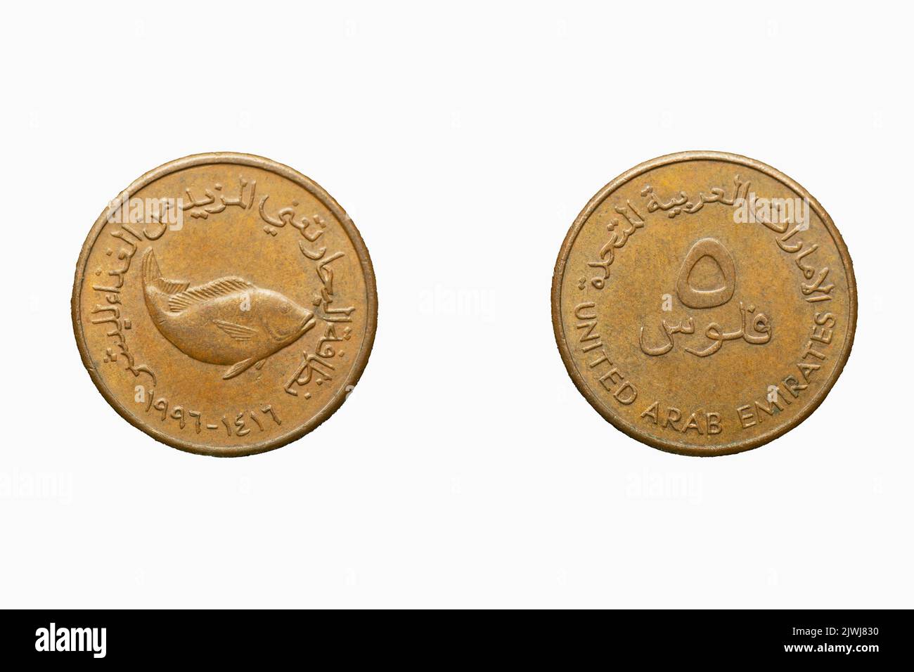 Five fils coin, Front and back, année 1997, Émirats arabes Unis Banque D'Images