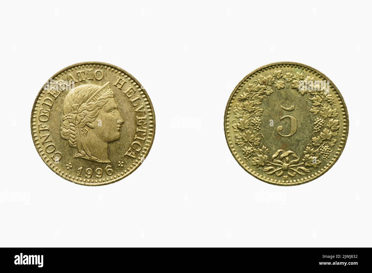 Five Rappen coin, avant et arrière, année 1996, Suisse Banque D'Images