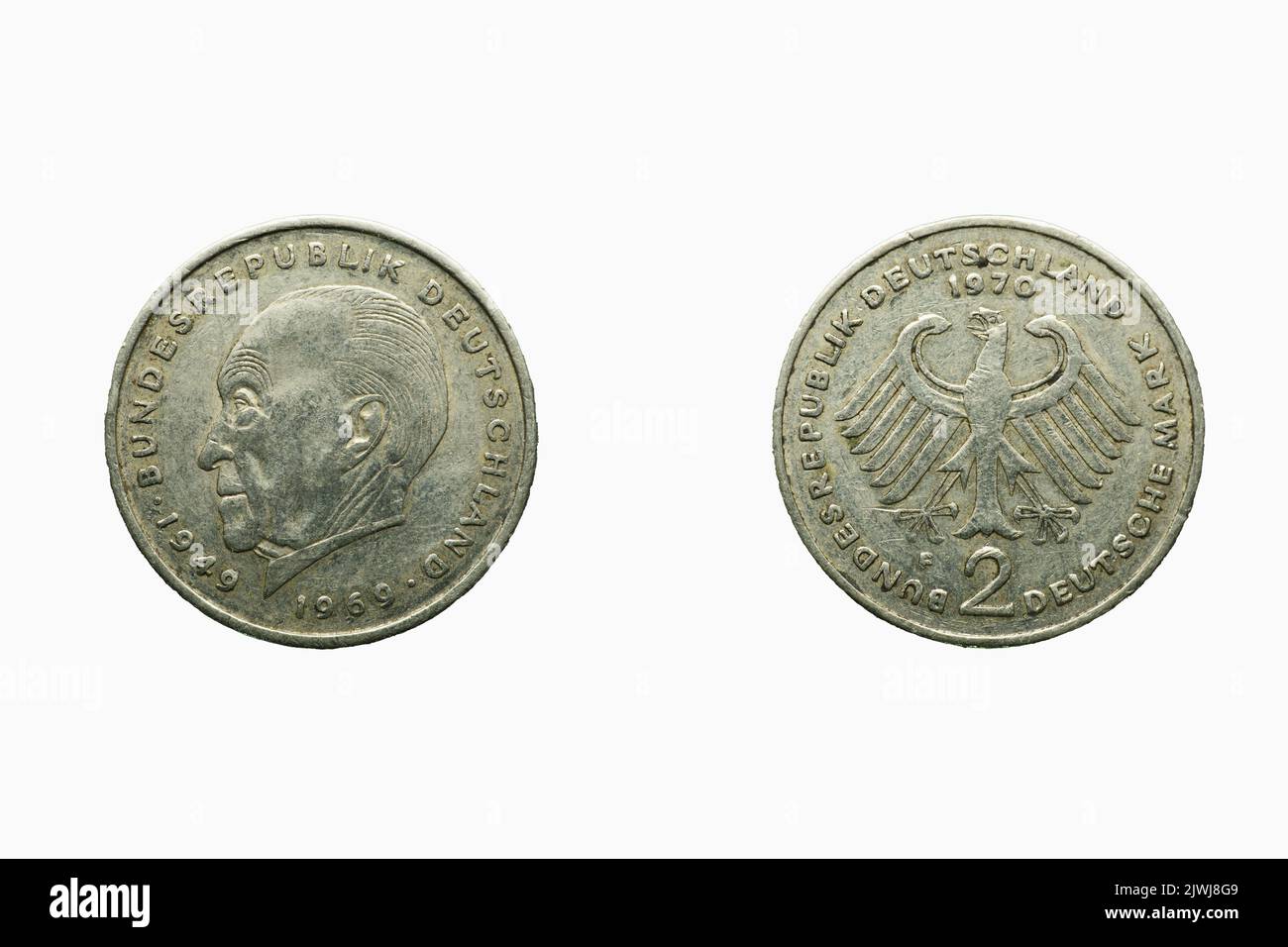 République fédérale d'Allemagne, 2 Deutsche Mark Konrad Adenauer, année 1969-1987 Banque D'Images