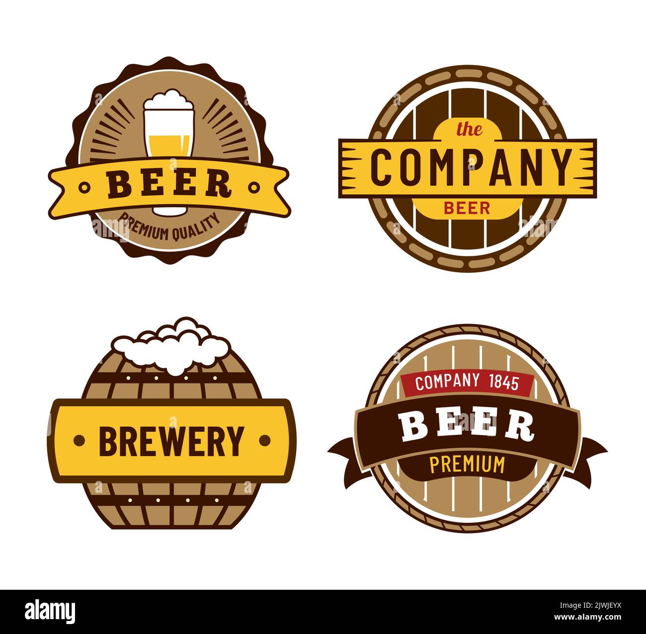 Badges d'étiquette de bière, société de collection de brasserie Illustration de Vecteur