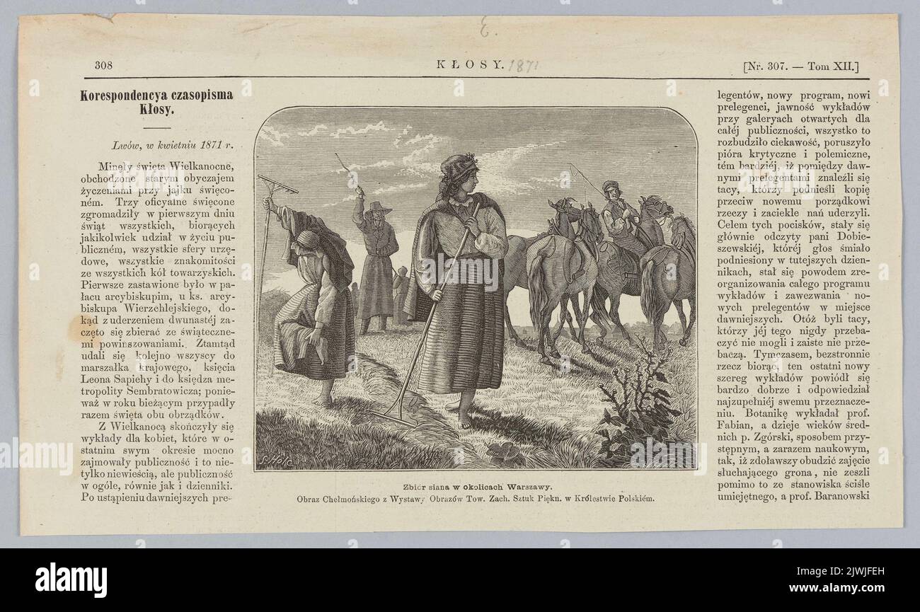 Reproduction d'une peinture: Chełmoński, Józef (1849-1914), récolte de foin près de varsovie; de: 'Kłosy' 1871, no 307, vol. XII HOLC S., graveur, Kłosy (Warszawa ; czasopismo ; 1865-1890), éditeur Banque D'Images