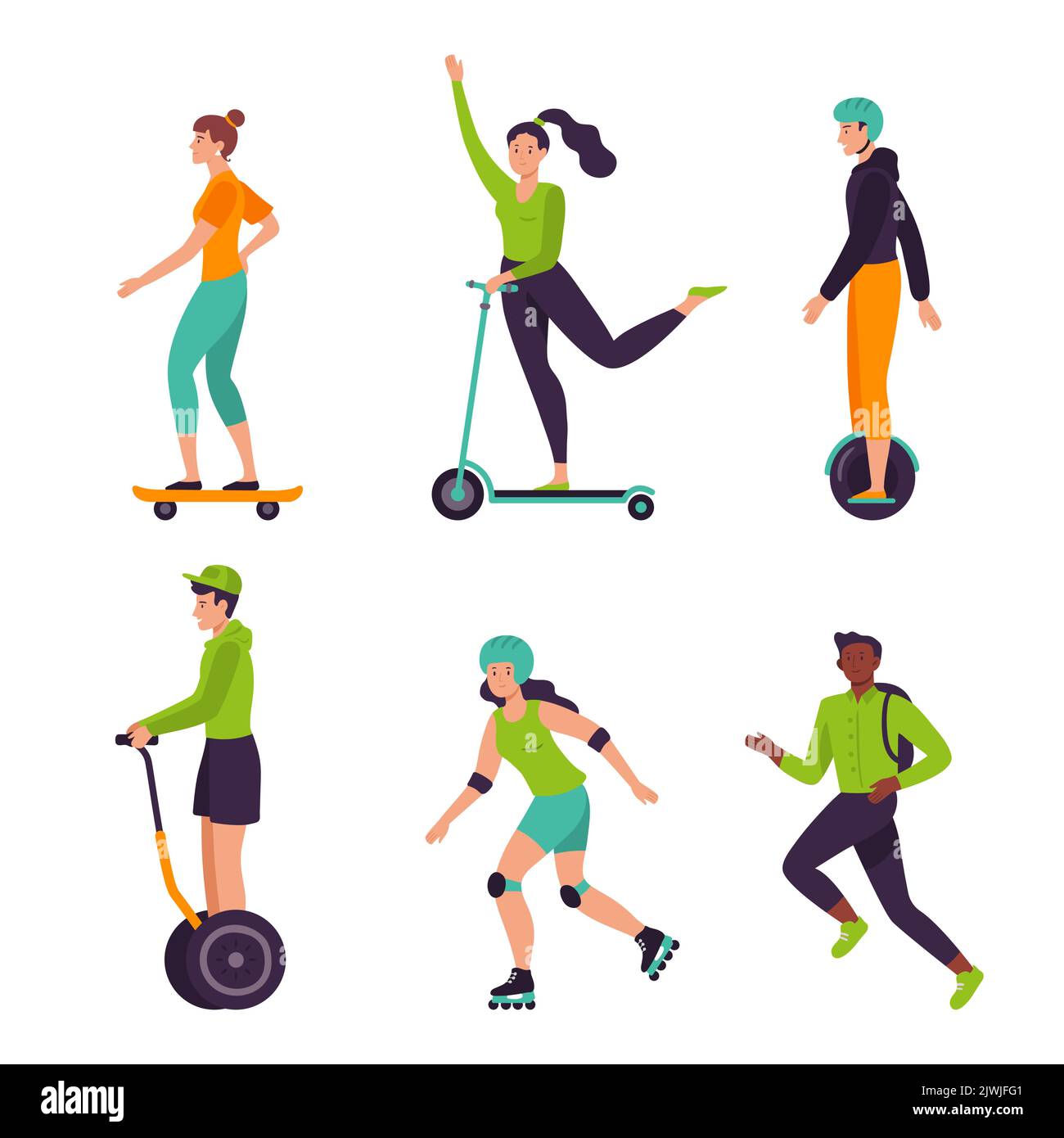 Personnes actives homme et femme style de vie sain, équitation scooter Illustration de Vecteur