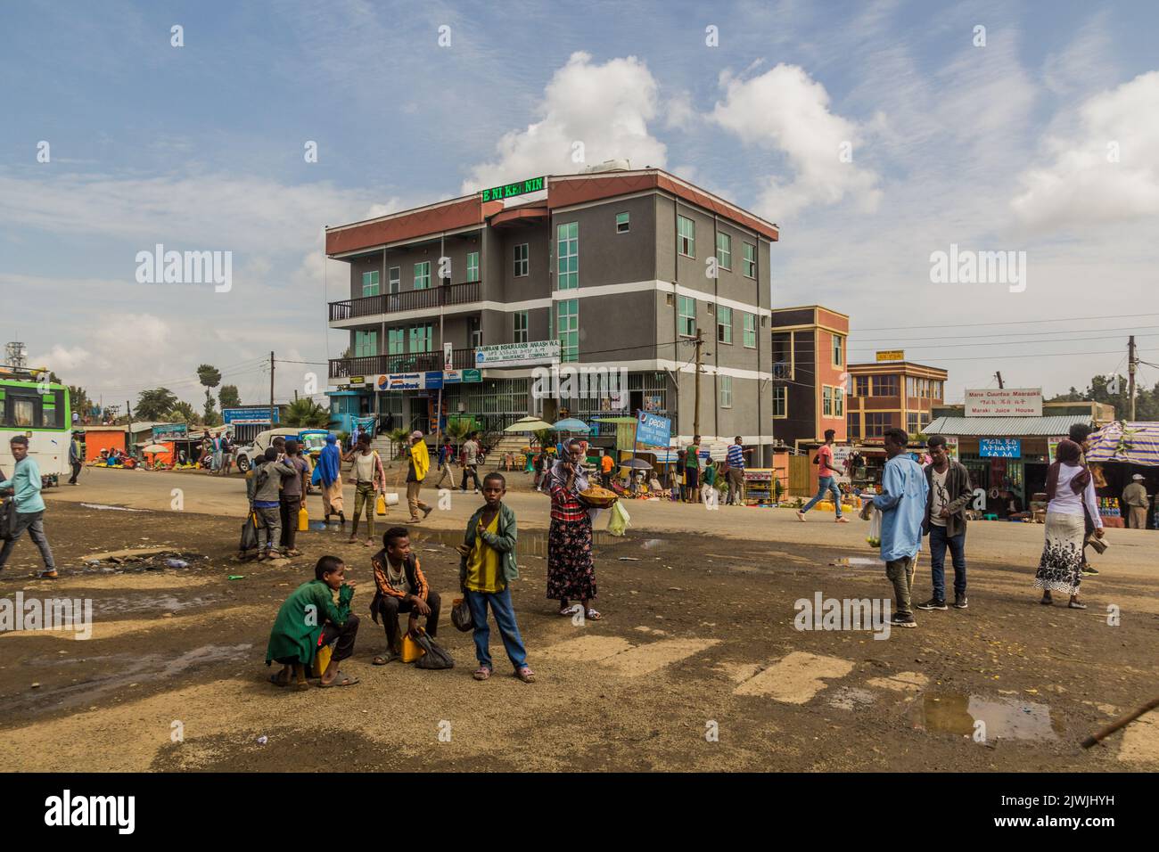 GEBRE GURACHA, ETHIOPIE - 3 AVRIL 2019 : vue de la ville de Gebre Guracha, Ethiopie Banque D'Images