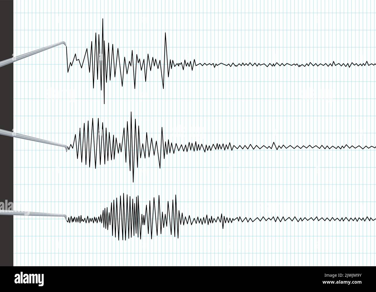 Lignes d'ondes sismiques sur le papier de sismographe. Illustration de Vecteur