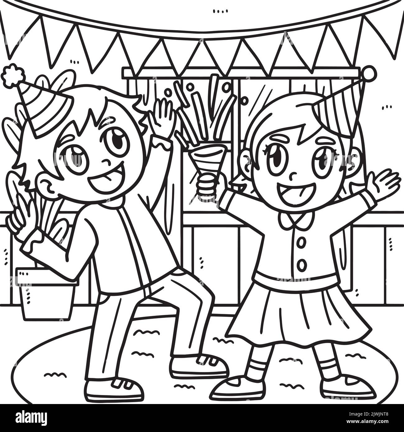 Page de coloriage du nouvel an pour les enfants Image Vectorielle Stock