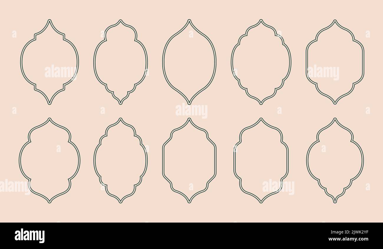 Ensemble de fenêtres et de cadres orientaux. Formes islamiques de style abstrait minimaliste. Illustration vectorielle. Illustration de Vecteur