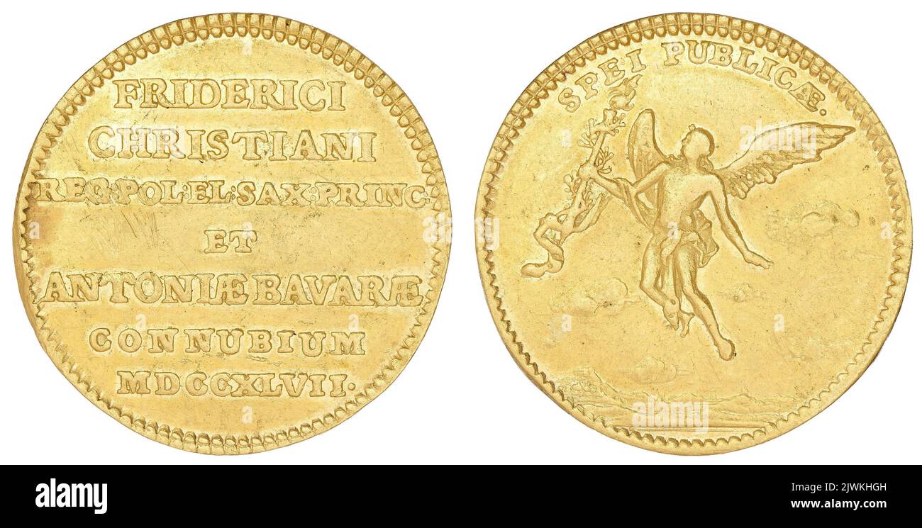 Ducat a été célébré à l'occasion du mariage de Frédéric Christian et de Maria Antonia de Bavière. Août III SAS (król polski ; 1733-1763), règle Banque D'Images