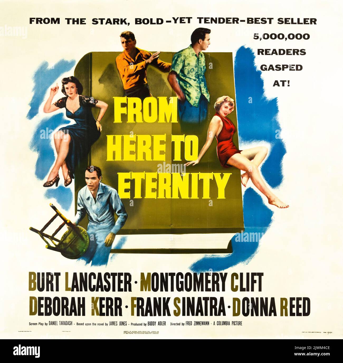 D'ici jusqu'à Eternity (Columbia, 1953). Avec Burt Lancaster, Frank Sinatra, Montgomery Clift, Deborah Kerr, Donna Reed, Philip Ober, Mickey Shaughnessy, Harry Bellaver, Ernest Borgnine, Jack Warden, Merle Travis et Tim Ryan. Réalisé par Fred Zinnemann. Banque D'Images
