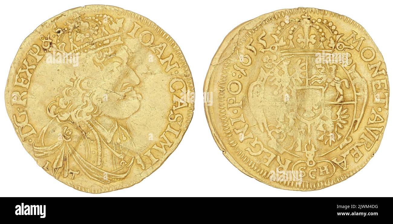 ducat. Janv. De jeu (fl. 1655-1657), gérant de la monnaie, Chrząstowski Stanisław (ca 1620-1660), locataire de la monnaie, Jan II Kazimierz Waza (król Polski ; 1648-1668), dirigeant, Leszczyński, Bogusław (fl. 1650-1659), grand trésorier de la Couronne Banque D'Images