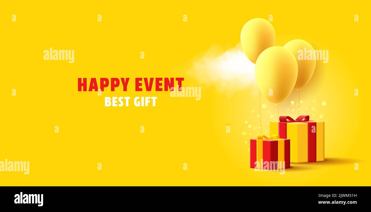 3d dessin animé illustration de la boîte cadeau avec des ballons d'air et des nuages Illustration de Vecteur